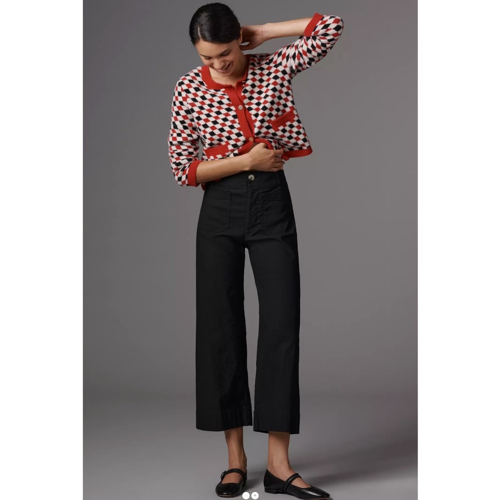 Anthropologie Maeve Colette 27 Black Linen Stretch High-Rise Wide-Leg Pants
